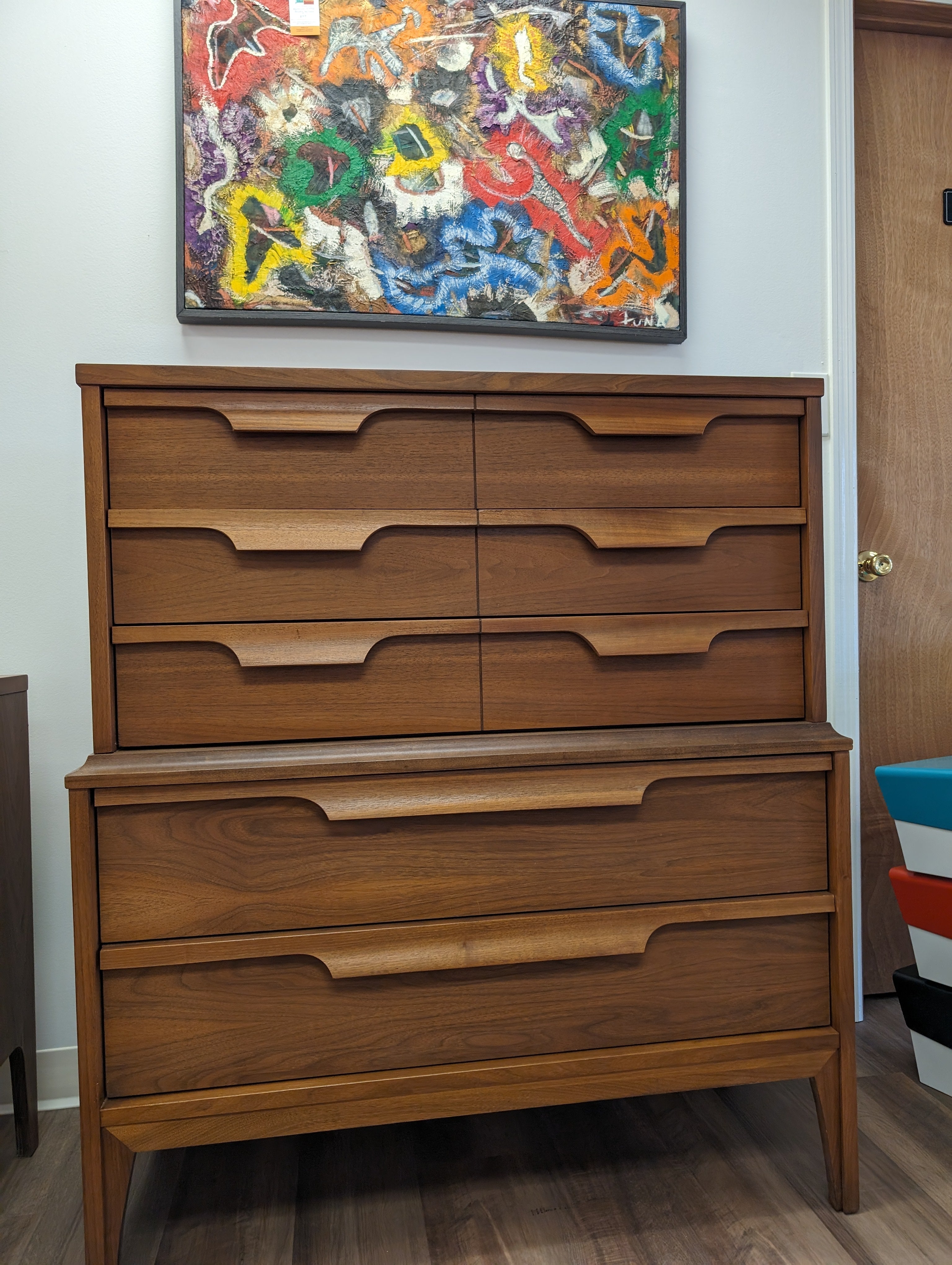 ON SALE REFINISHED Mid Century Modern 5 Drawer Tallboy | Johnson Carpe A Little More Like Home ON SALE REFINISHED Mid Century Modern 5 Drawer Tallboy | Johnson Carpe A Little More Like Home