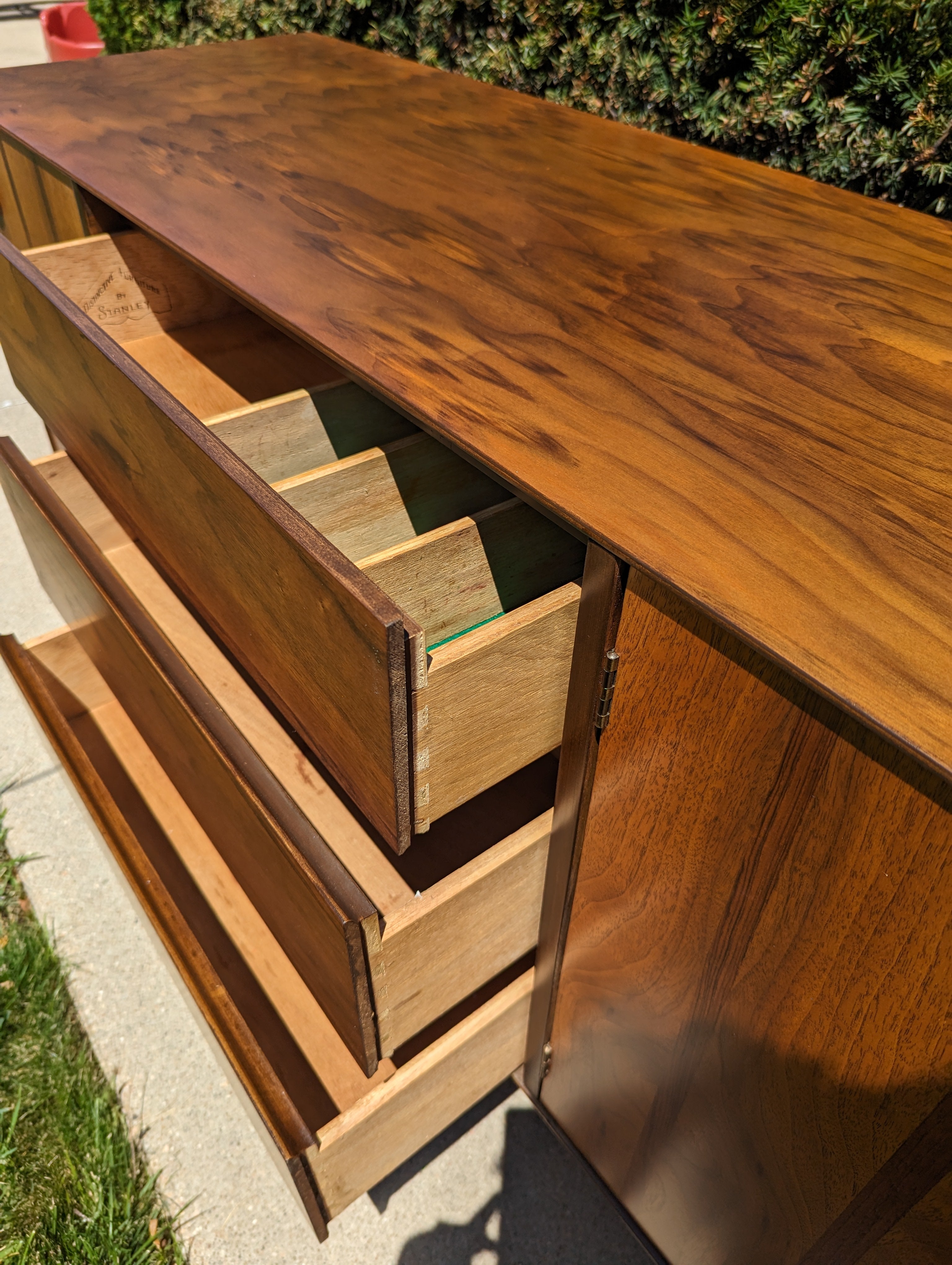 Vintage Mid Century Walnut Credenza, Contrasting Veneer, Stanley