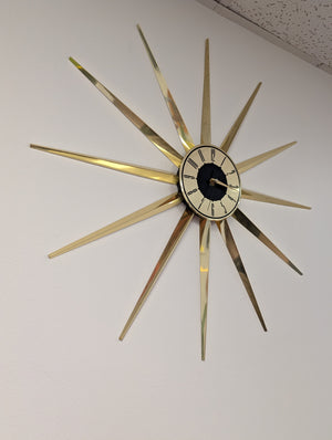 Vintage Brass Starburst Clock | 30"