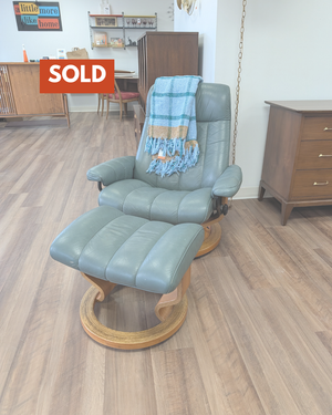 Blue Ekornes Stressless Chair and Ottoman
