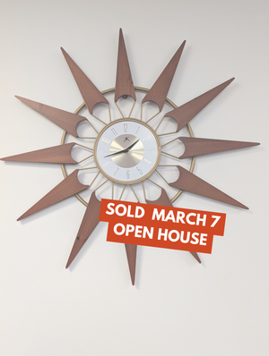 NEW Mid Century Modern Gold Starburst Walnut Wall Clock | 30.5"